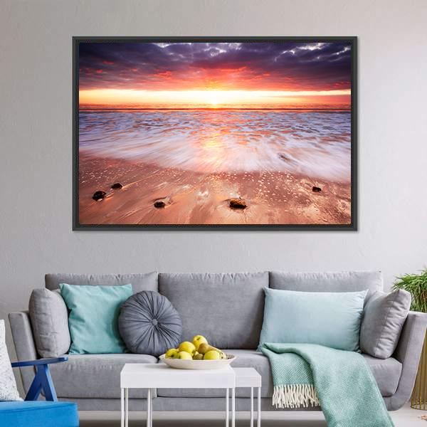 Glorious Sunset Up The Surf Canvas Wall Art-5 Horizontal-Gallery Wrap-22" x 12"-Tiaracle