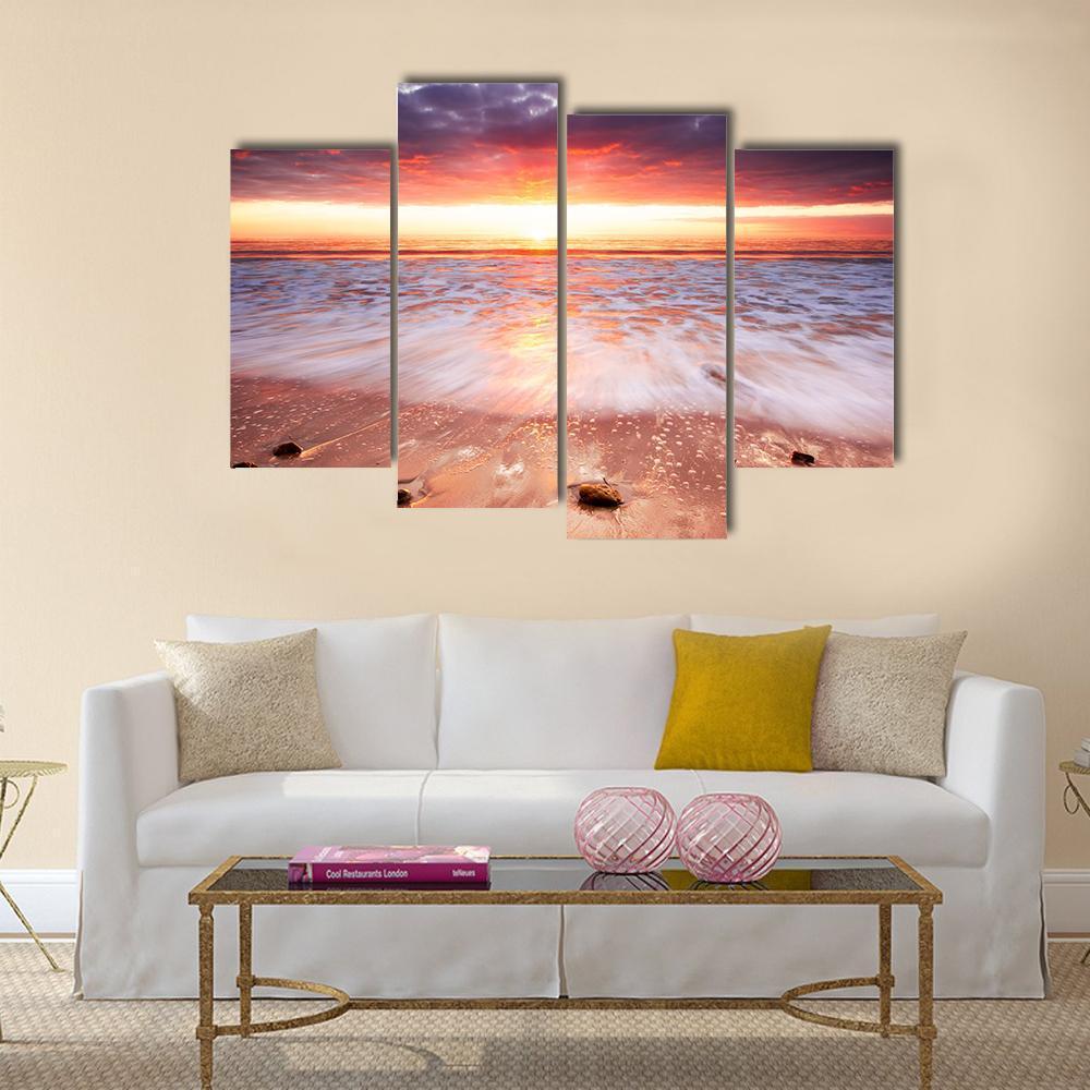 Glorious Sunset Up The Surf Canvas Wall Art-4 Pop-Gallery Wrap-50" x 32"-Tiaracle
