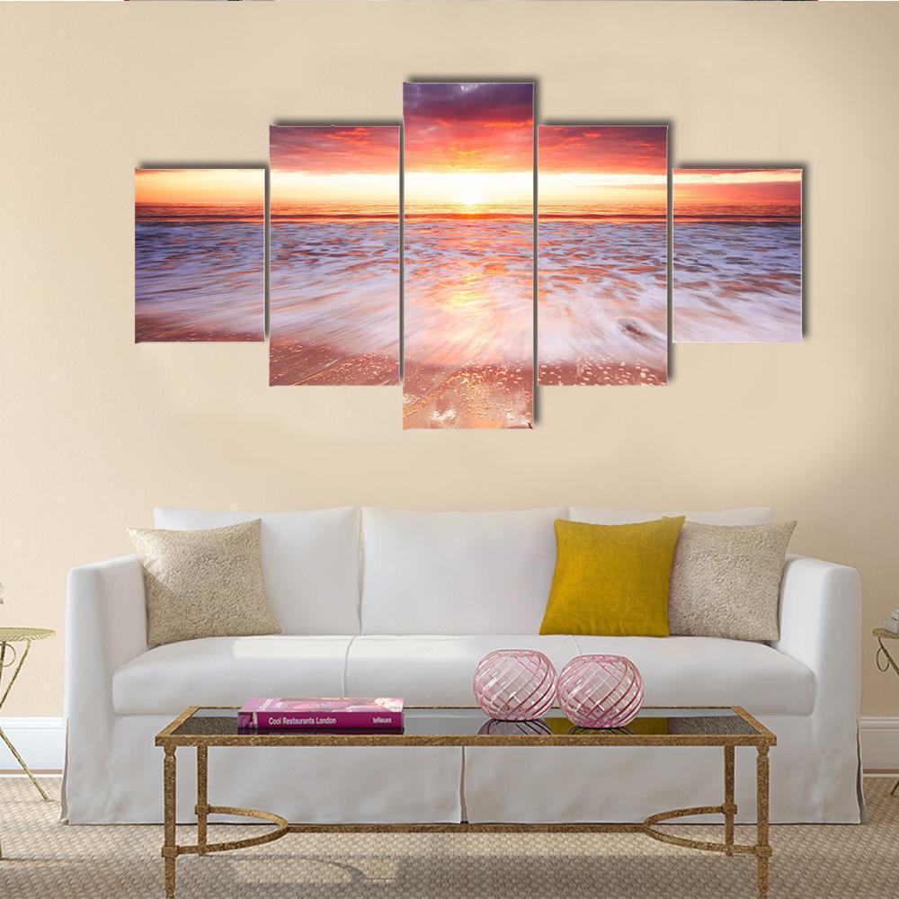 Glorious Sunset Up The Surf Canvas Wall Art-5 Star-Gallery Wrap-62" x 32"-Tiaracle