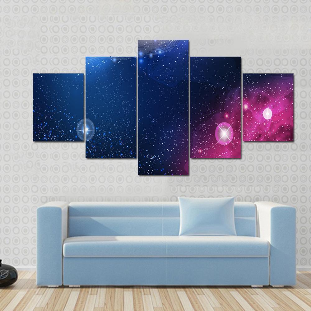 Glowing Galaxy With Stars Canvas Wall Art-5 Star-Gallery Wrap-62" x 32"-Tiaracle
