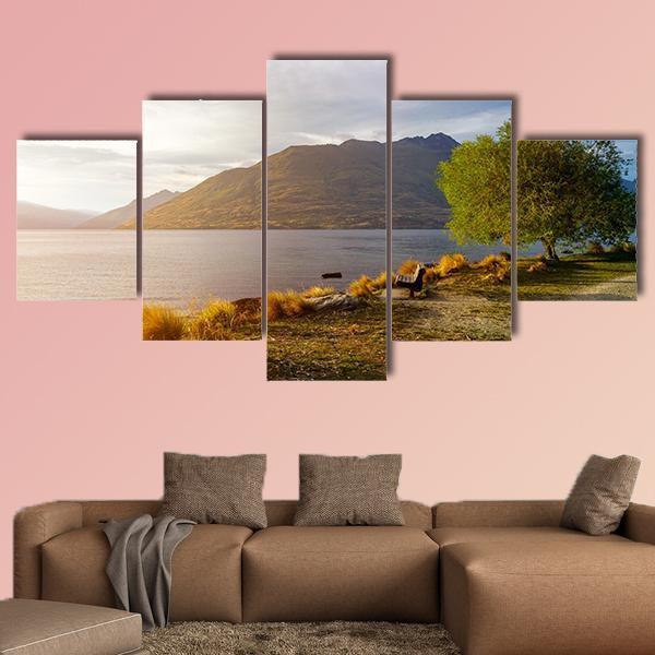 Sunset At Lake Wakatipu Canvas Wall Art-5 Star-Gallery Wrap-62" x 32"-Tiaracle