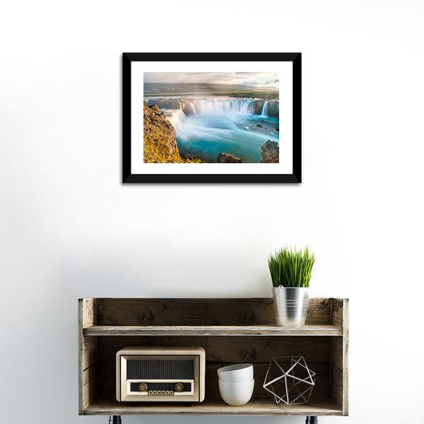 Godafoss Icelandic Waterfall Canvas Wall Art-1 Piece-Framed Print-20" x 16"-Tiaracle