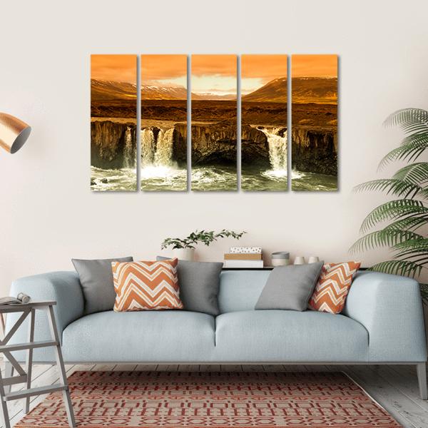 Godafoss Waterfall Canvas Wall Art-5 Horizontal-Gallery Wrap-22" x 12"-Tiaracle