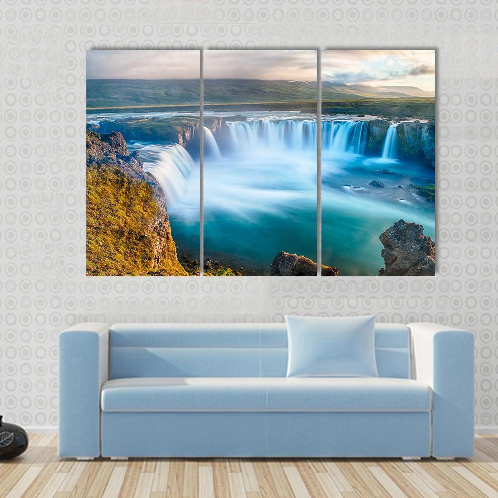 Godafoss Waterfall Iceland Canvas Wall Art-3 Horizontal-Gallery Wrap-37" x 24"-Tiaracle