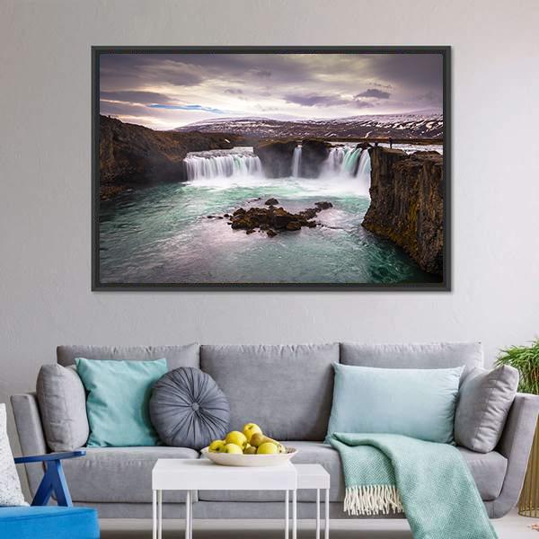 Godafoss Waterfall In Iceland Canvas Wall Art-3 Horizontal-Gallery Wrap-25" x 16"-Tiaracle