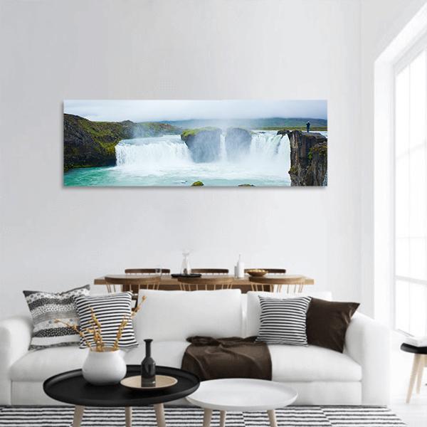 Godafoss Waterfall In Northern Iceland Panoramic Canvas Wall Art-1 Piece-36" x 12"-Tiaracle