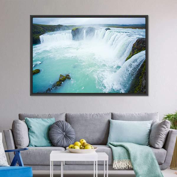 Godafoss Waterfall In The Northern Iceland Canvas Wall Art-3 Horizontal-Gallery Wrap-25" x 16"-Tiaracle