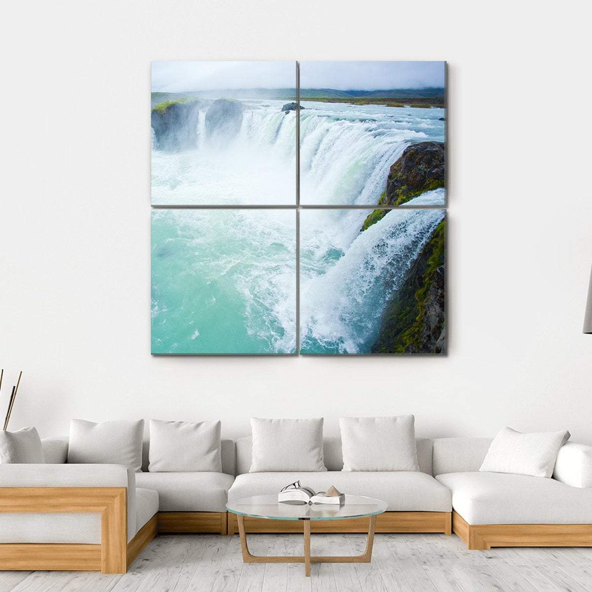 Godafoss Waterfall In The Northern Iceland Canvas Wall Art-4 Square-Gallery Wrap-17" x 17"-Tiaracle