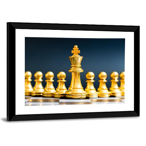 Gold Chess Pieces Canvas Wall Art-5 Horizontal-Gallery Wrap-22" x 12"-Tiaracle