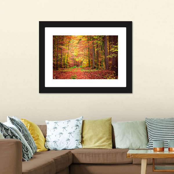 Gold & Green Path In Forest Canvas Wall Art-3 Horizontal-Gallery Wrap-25" x 16"-Tiaracle