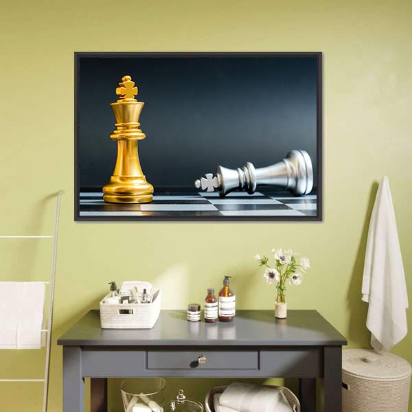 Gold & Silver Chess Piece Canvas Wall Art-1 Piece-Floating Frame-24" x 16"-Tiaracle