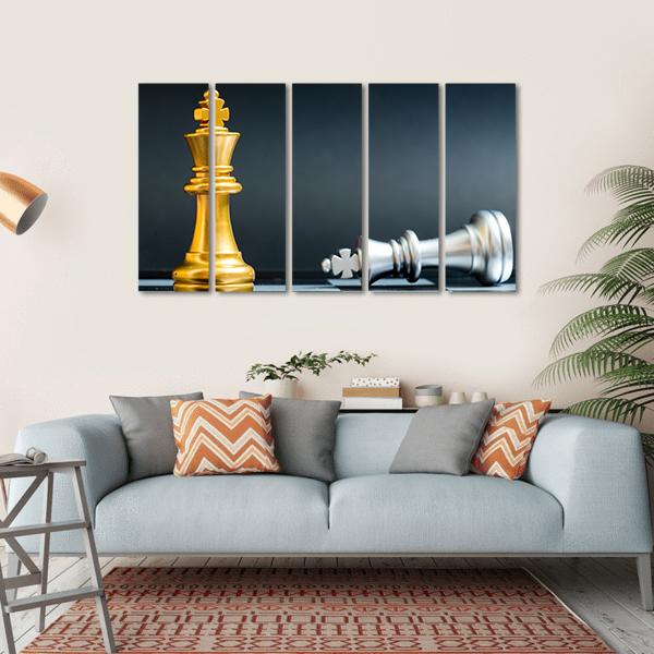 Gold & Silver Chess Piece Canvas Wall Art-5 Horizontal-Gallery Wrap-22" x 12"-Tiaracle