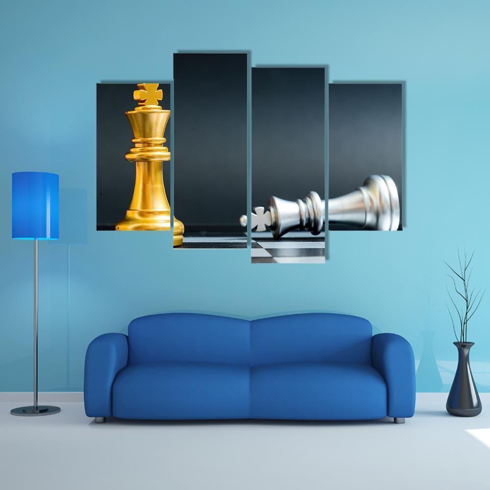 Gold & Silver Chess Piece Canvas Wall Art-4 Pop-Gallery Wrap-50" x 32"-Tiaracle