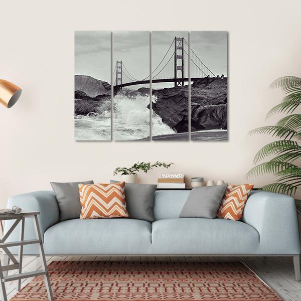 Golden Gate Bridge From Beach Canvas Wall Art-4 Horizontal-Gallery Wrap-34" x 24"-Tiaracle