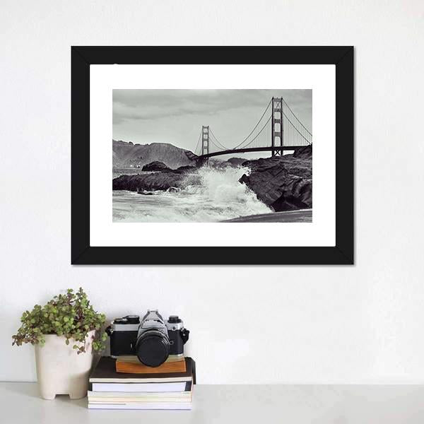 Golden Gate Bridge From Beach Canvas Wall Art-1 Piece-Framed Print-20" x 16"-Tiaracle