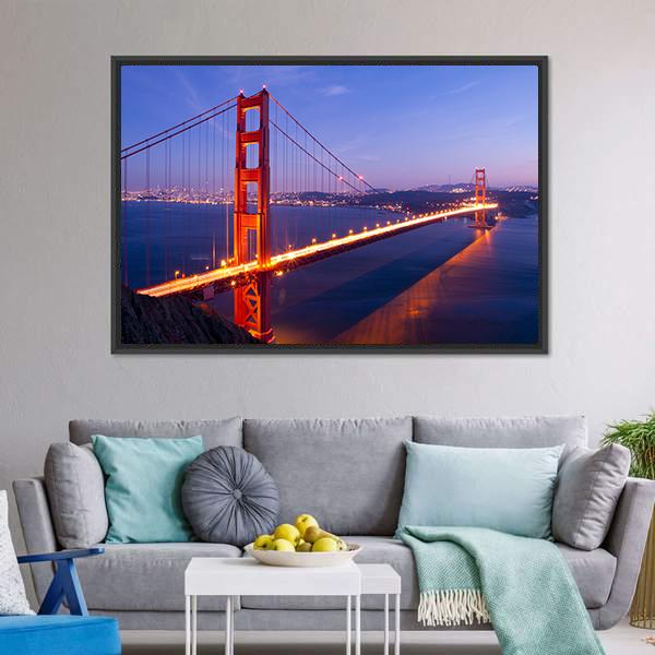Golden Gate Bridge USA Canvas Wall Art-1 Piece-Floating Frame-24" x 16"-Tiaracle
