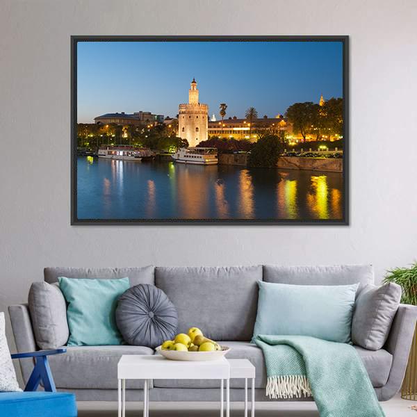 Golden Tower In Seville Canvas Wall Art-3 Horizontal-Gallery Wrap-25" x 16"-Tiaracle