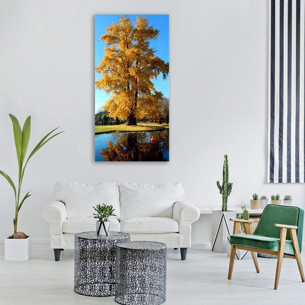 Golden Tree In Autumn Vertical Canvas Wall Art-1 Vertical-Gallery Wrap-12" x 24"-Tiaracle