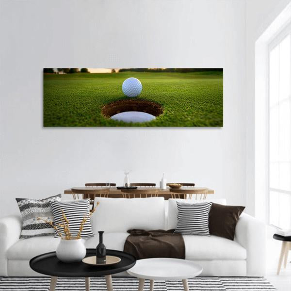 Golf Ball About To Fall Panoramic Canvas Wall Art-1 Piece-36" x 12"-Tiaracle
