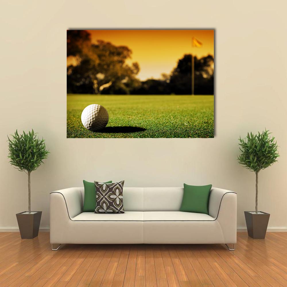 Golf Ball At Evening Sunset Canvas Wall Art-1 Piece-Gallery Wrap-24" x 16"-Tiaracle