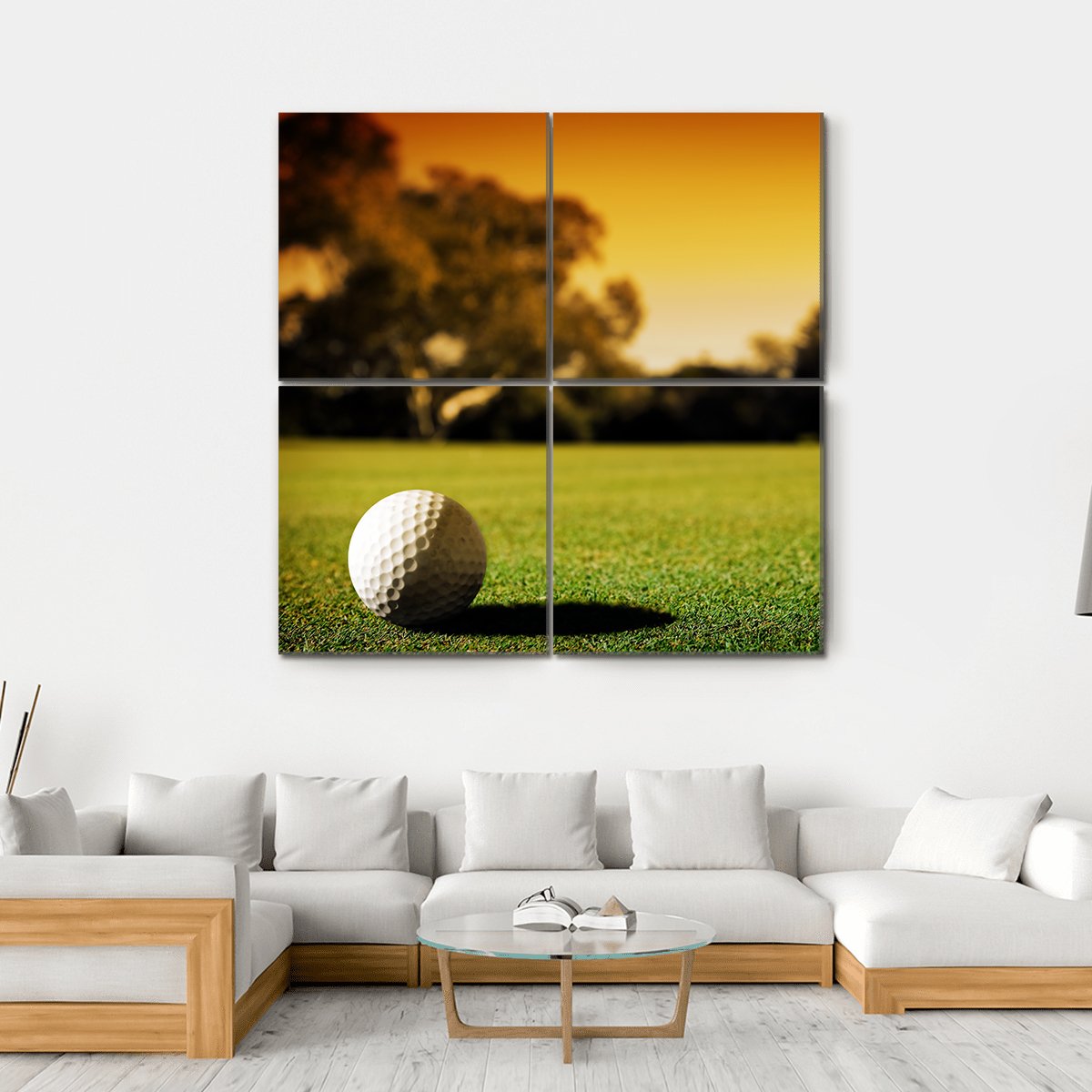 Golf Ball At Evening Sunset Canvas Wall Art-4 Square-Gallery Wrap-17" x 17"-Tiaracle