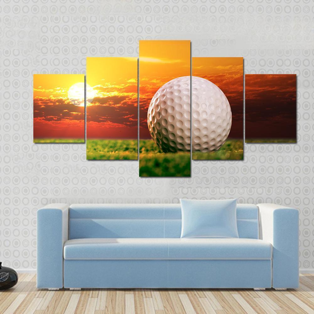 Golf Ball In Sunset Canvas Wall Art-5 Star-Gallery Wrap-62" x 32"-Tiaracle