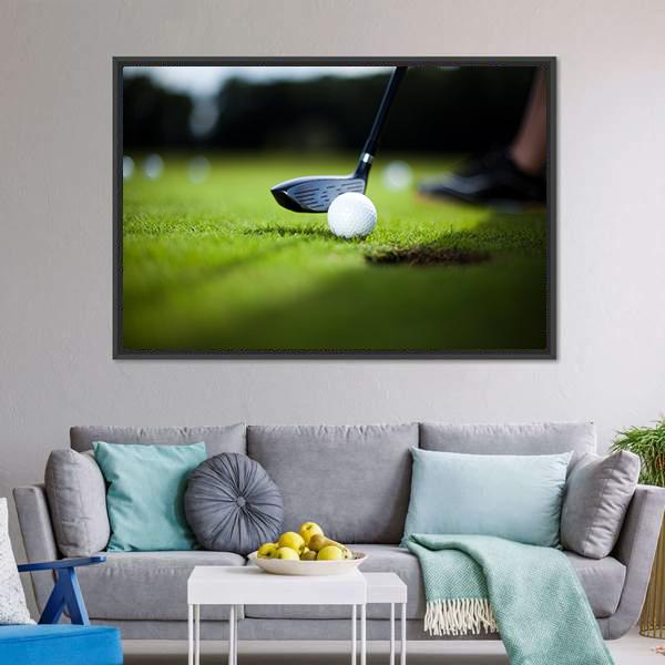 Golf Ball On Green Meadow Canvas Wall Art-5 Horizontal-Gallery Wrap-22" x 12"-Tiaracle