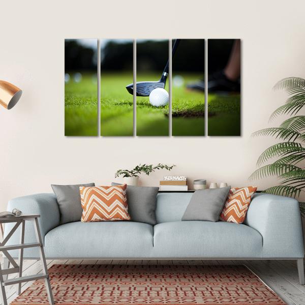 Golf Ball On Green Meadow Canvas Wall Art-5 Horizontal-Gallery Wrap-22" x 12"-Tiaracle