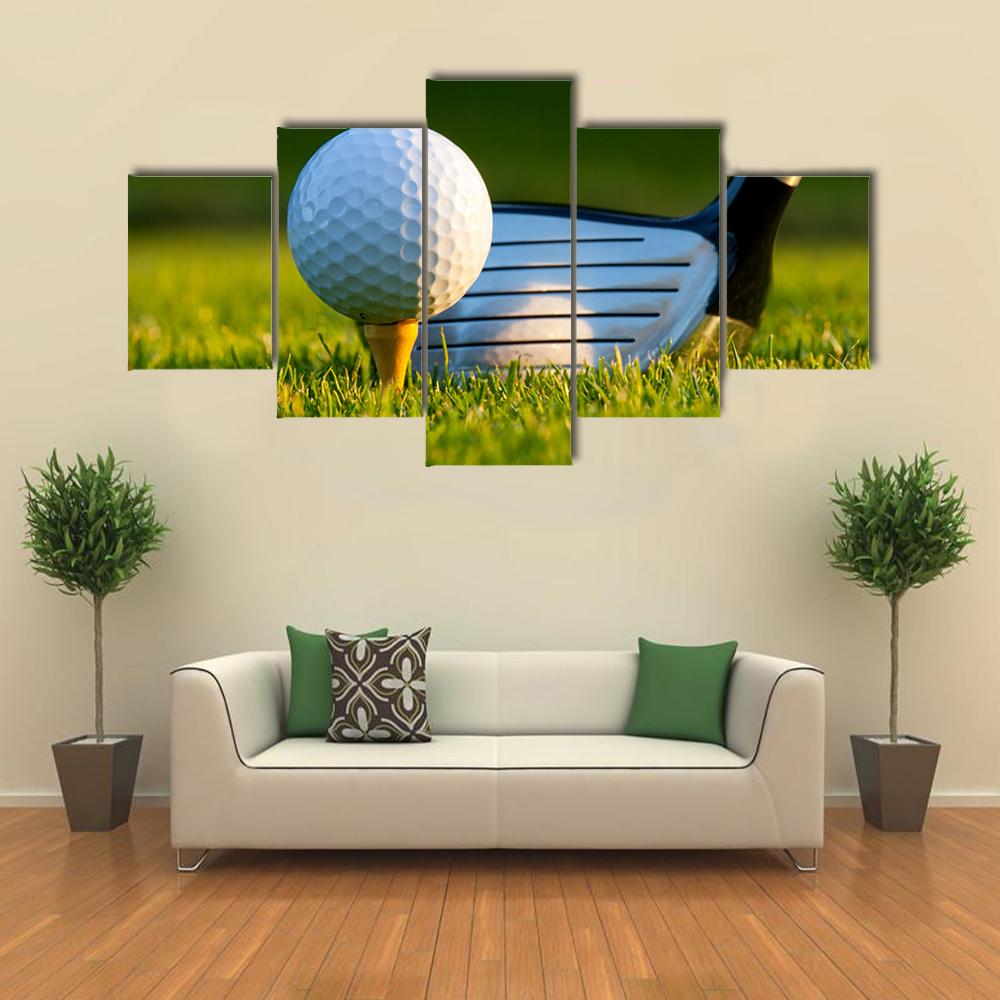 Golf Ball On Tee Canvas Wall Art-5 Star-Gallery Wrap-42" x 21"-Tiaracle