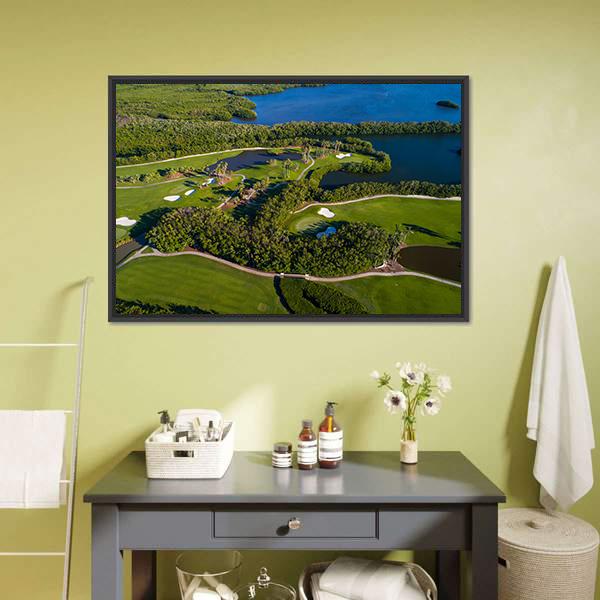 Golf Course Aerial View Canvas Wall Art-1 Piece-Floating Frame-24" x 16"-Tiaracle