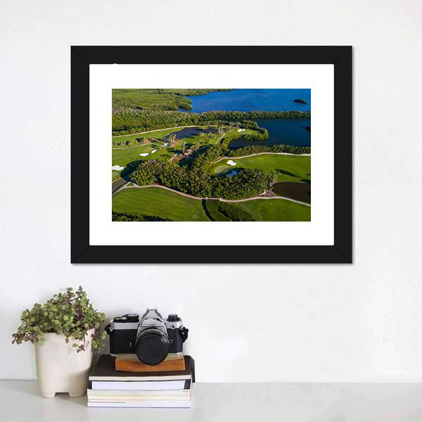 Golf Course Aerial View Canvas Wall Art-1 Piece-Framed Print-20" x 16"-Tiaracle