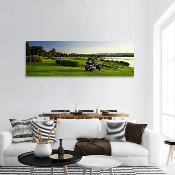 Golf Course & Buggies Panoramic Canvas Wall Art-1 Piece-36" x 12"-Tiaracle