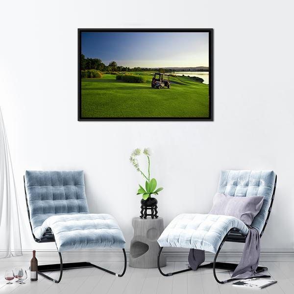 Golf Course & Buggies Panoramic Canvas Wall Art-1 Piece-36" x 12"-Tiaracle