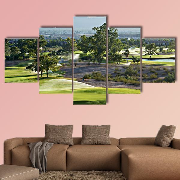 Golf Course In Phoenix Canvas Wall Art-5 Star-Gallery Wrap-62" x 32"-Tiaracle