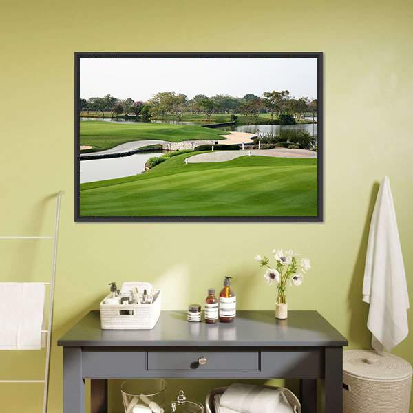 Golf Course Landscape Canvas Wall Art-1 Piece-Floating Frame-24" x 16"-Tiaracle