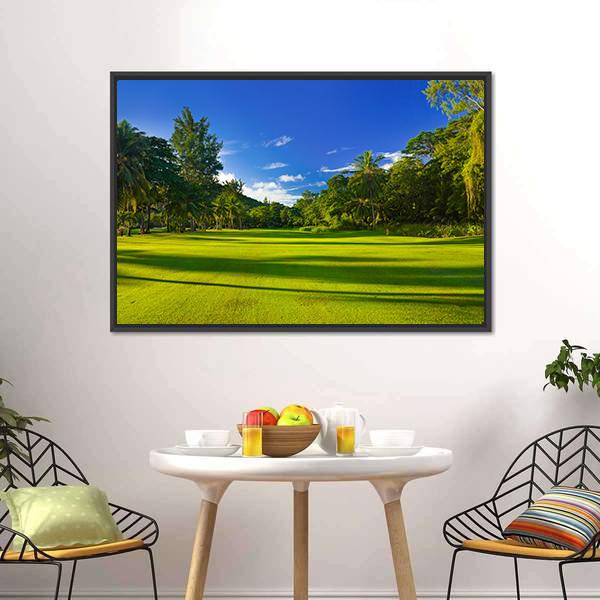 Golf Field At Island Praslin Canvas Wall Art-3 Horizontal-Gallery Wrap-25" x 16"-Tiaracle