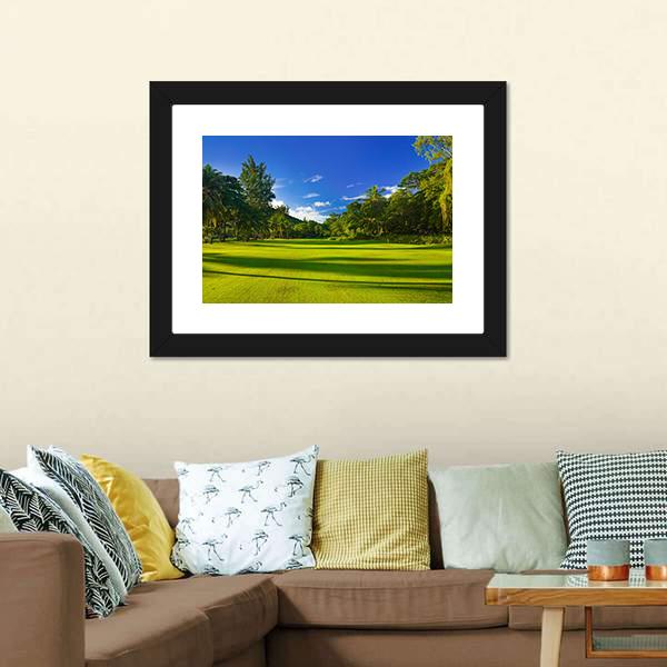 Golf Field At Island Praslin Canvas Wall Art-3 Horizontal-Gallery Wrap-25" x 16"-Tiaracle