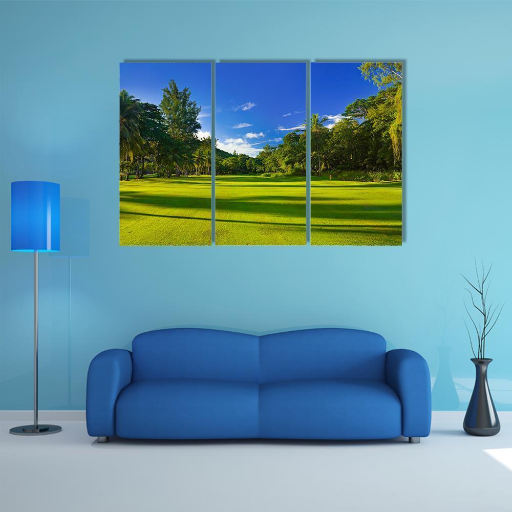 Golf Field At Island Praslin Canvas Wall Art-3 Horizontal-Gallery Wrap-37" x 24"-Tiaracle
