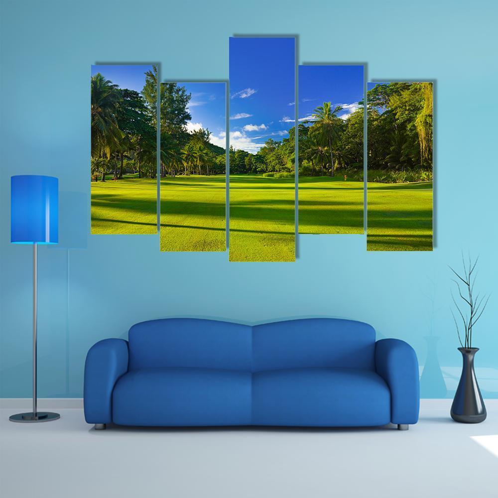 Golf Field At Island Praslin Canvas Wall Art-5 Pop-Gallery Wrap-47" x 32"-Tiaracle