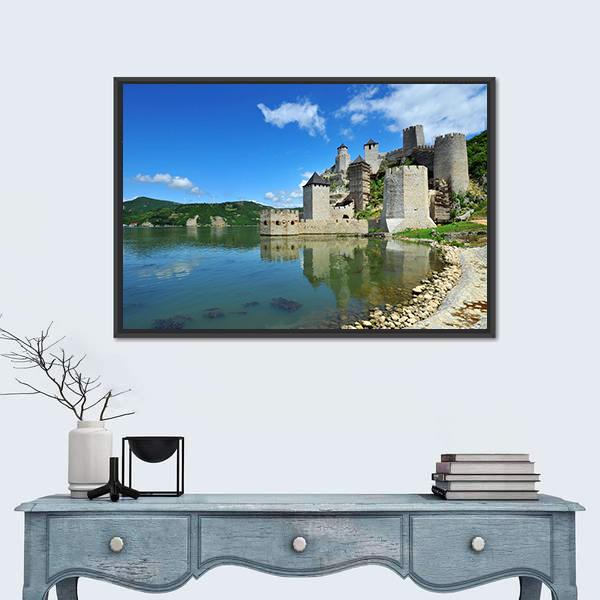 Golubac Village Serbia Canvas Wall Art-1 Piece-Floating Frame-24" x 16"-Tiaracle