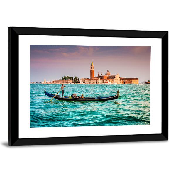 Gondola On Canal Grande Canvas Wall Art-3 Horizontal-Gallery Wrap-25" x 16"-Tiaracle