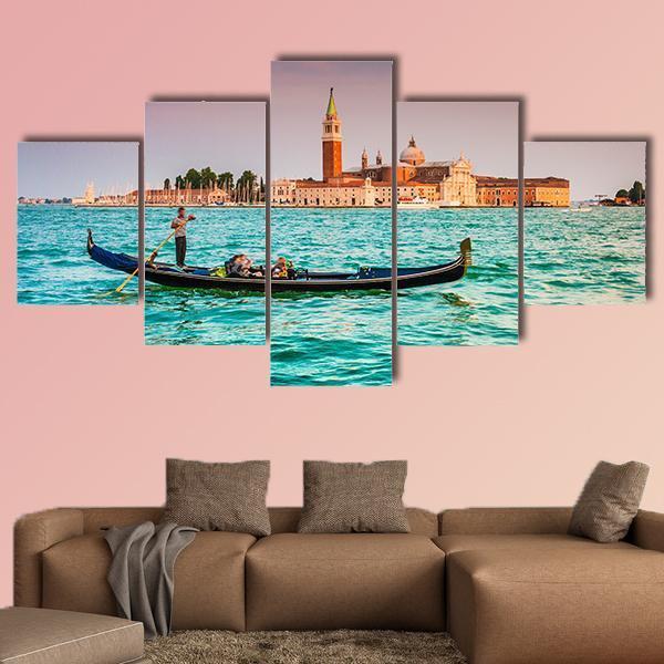 Gondola On Canal Grande Canvas Wall Art-5 Star-Gallery Wrap-62" x 32"-Tiaracle