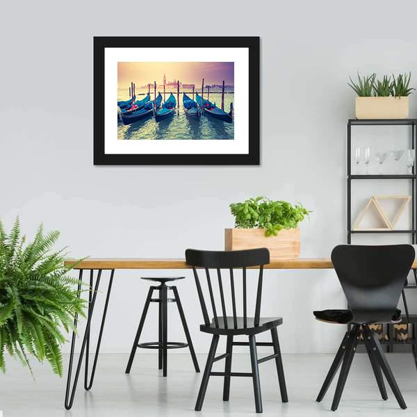 Gondolas At Sunset Canvas Wall Art-3 Horizontal-Gallery Wrap-25" x 16"-Tiaracle