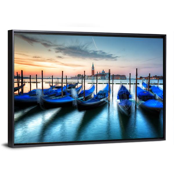 Gondolas In Grand Canal Canvas Wall Art-3 Horizontal-Gallery Wrap-25" x 16"-Tiaracle