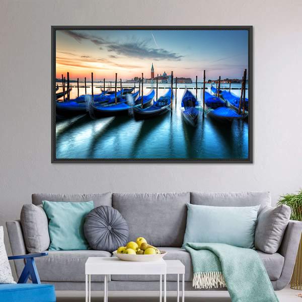 Gondolas In Grand Canal Canvas Wall Art-3 Horizontal-Gallery Wrap-25" x 16"-Tiaracle