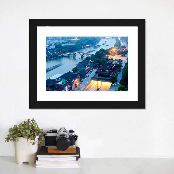 Gongchen Bridge At Dusk Canvas Wall Art-1 Piece-Framed Print-20" x 16"-Tiaracle