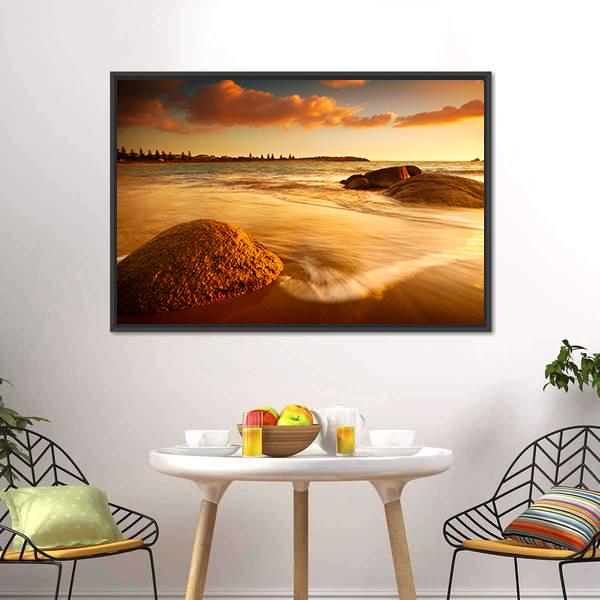 Gorgeous Sunrise On Australian Beach Canvas Wall Art-3 Horizontal-Gallery Wrap-25" x 16"-Tiaracle