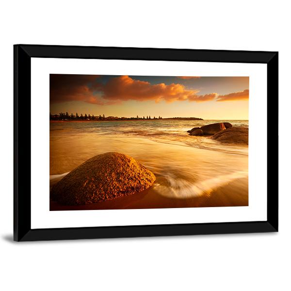 Gorgeous Sunrise On Australian Beach Canvas Wall Art-3 Horizontal-Gallery Wrap-25" x 16"-Tiaracle