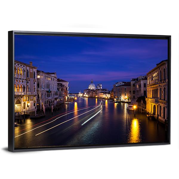Grand Canal At Night Canvas Wall Art-3 Horizontal-Gallery Wrap-25" x 16"-Tiaracle