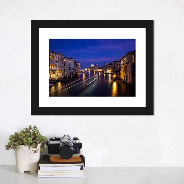 Grand Canal At Night Canvas Wall Art-1 Piece-Framed Print-20" x 16"-Tiaracle